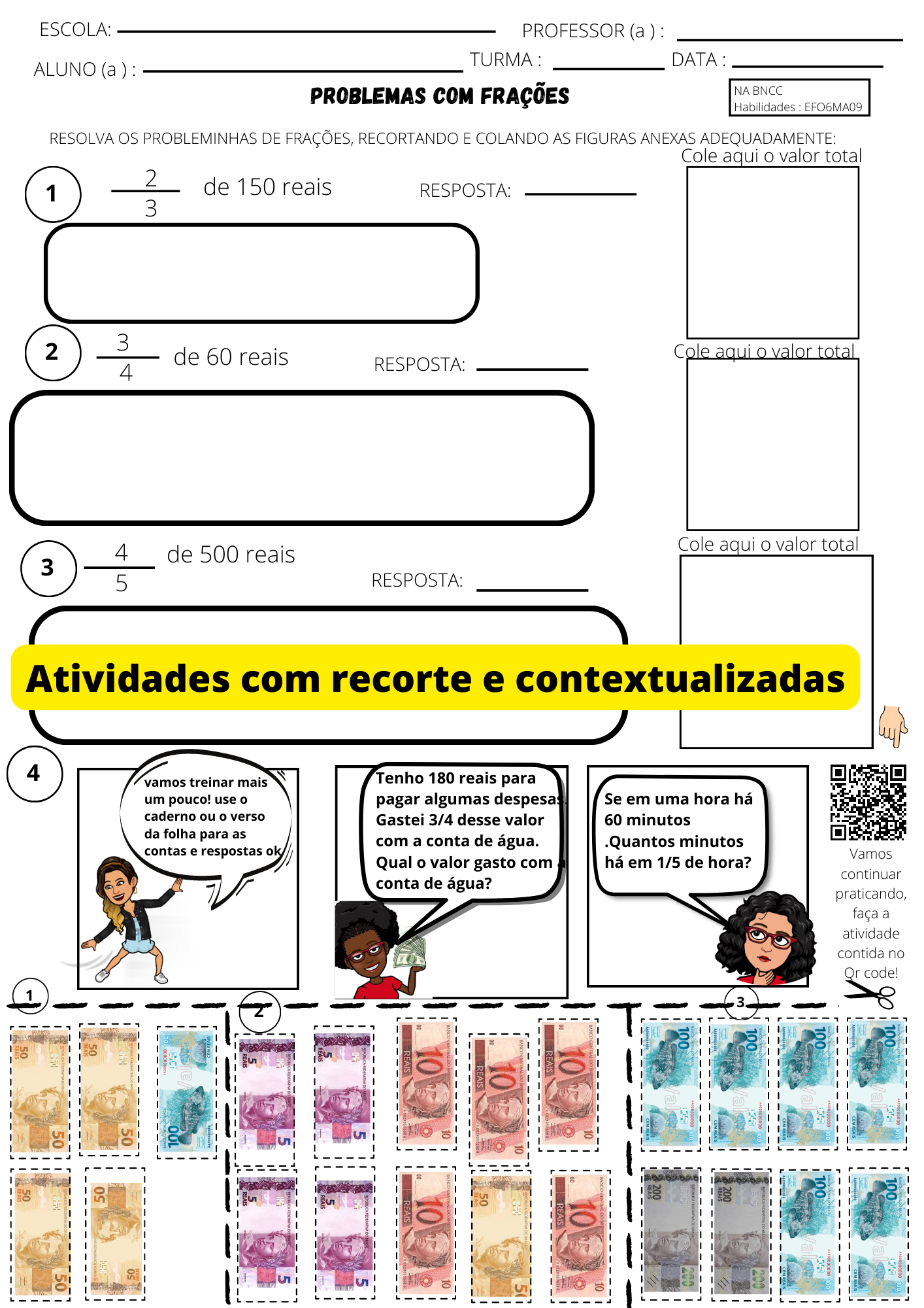 Atividades com recorte e QR code